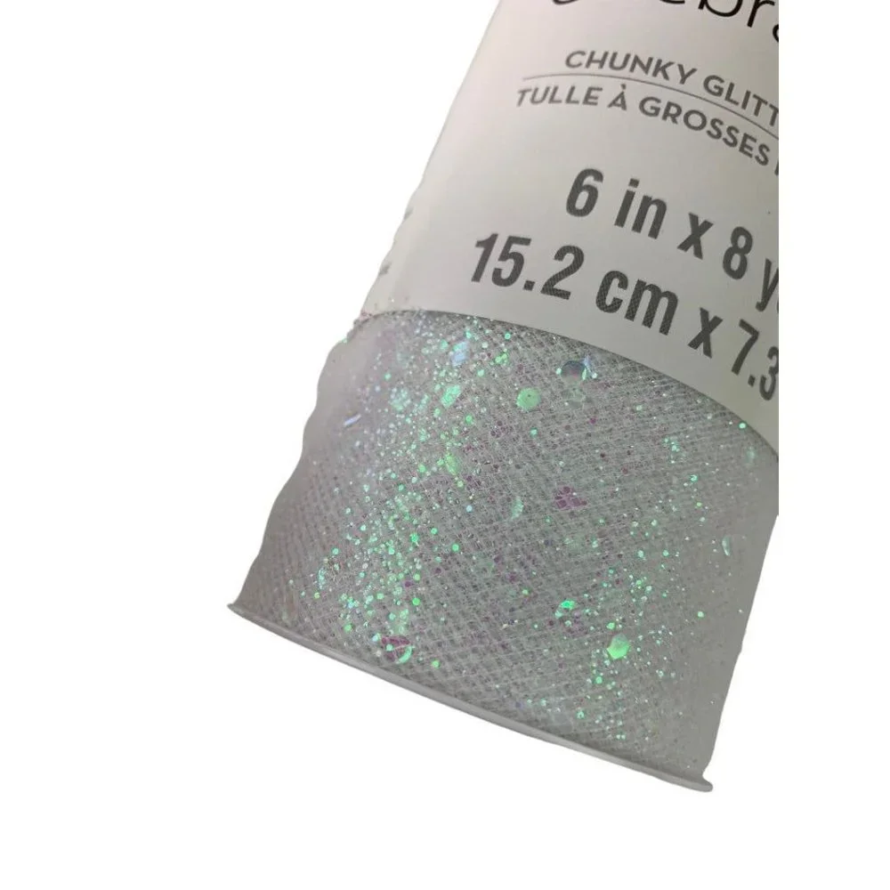 8 Yards Celebrate It White Chunky Glitter Tulle 6 inch New Craft Supply